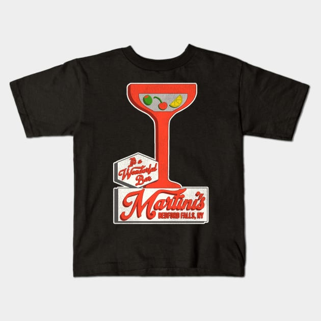 Martini's It's a Wonderful Bar Bedford Falls, NY Kids T-Shirt by darklordpug